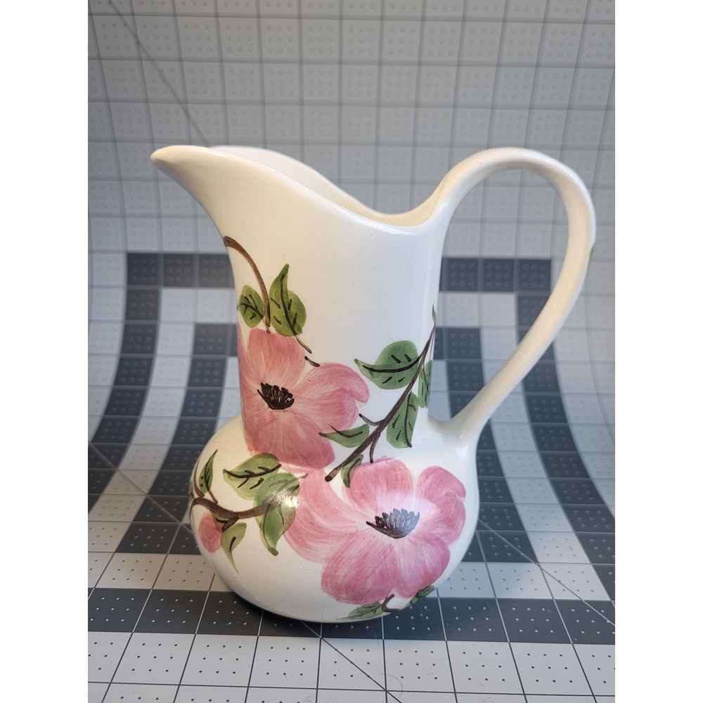 Vintage Cash Family Pottery Artware Pitcher Hand Painted Pink Flowers Erwin TN